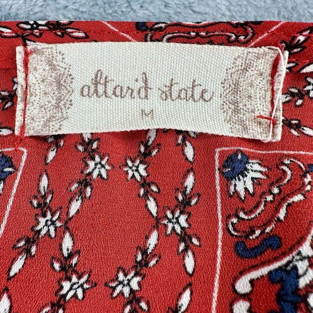 ALTAR’D STATE Mackenzie Bandana Print Blouse‎ Women’s Sz M Red Tie Belle Sleeve - Picture 6 of 12